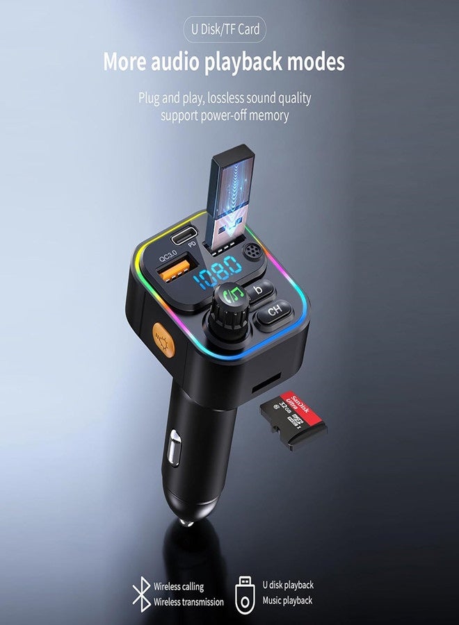 أوساويك جهاز إرسال FM بلوتوث، 22.5W PD شاحن سريع USB C مهايئ سيارة، جهاز إرسال راديو راديو راديو راديو AUX FM، اتصال حر اليدين، جهاز استقبال الصوت للسيارة - Image 3